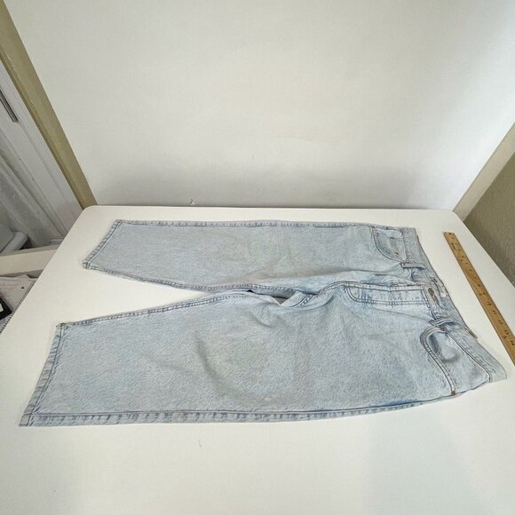 Zara Womens High Rise Cropped Button Denim Jeans Blue 34 Light Acid Wash Pockets - Picture 2 of 14